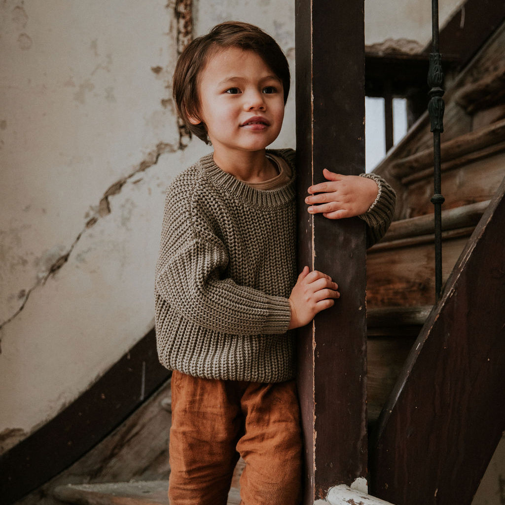 Yuki Kidswear Baby And Child Chunky Knitted Sweater Sage Green