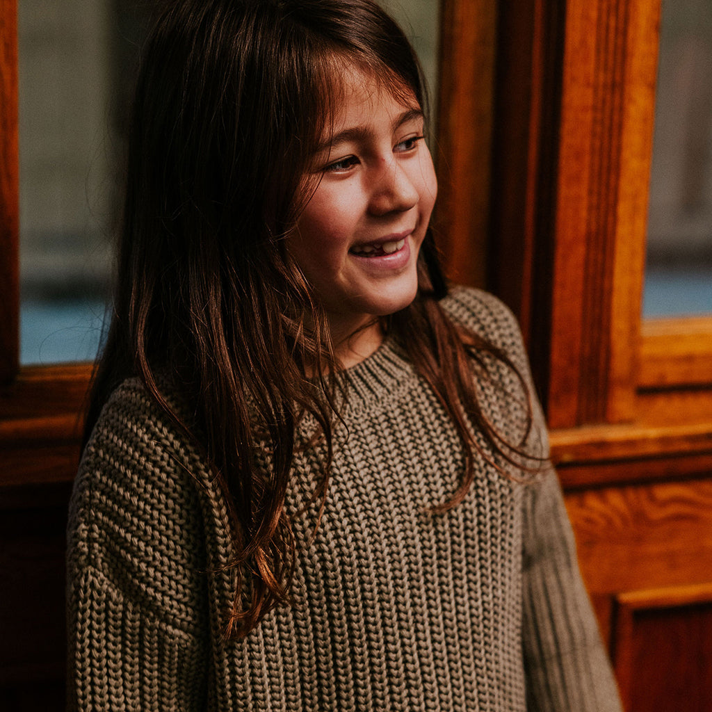 Yuki Kidswear Baby And Child Chunky Knitted Sweater Sage Green