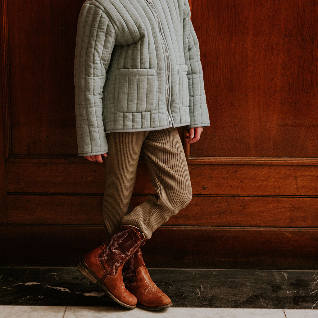 Yuki Kidswear Baby And Child Fine Rib Knitted Leggings Sage Green