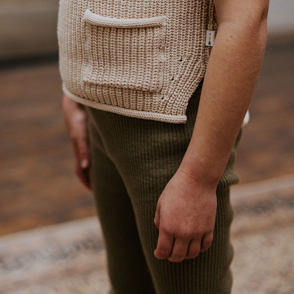 Yuki Kidswear Baby And Child Fine Rib Knitted Leggings Sage Green