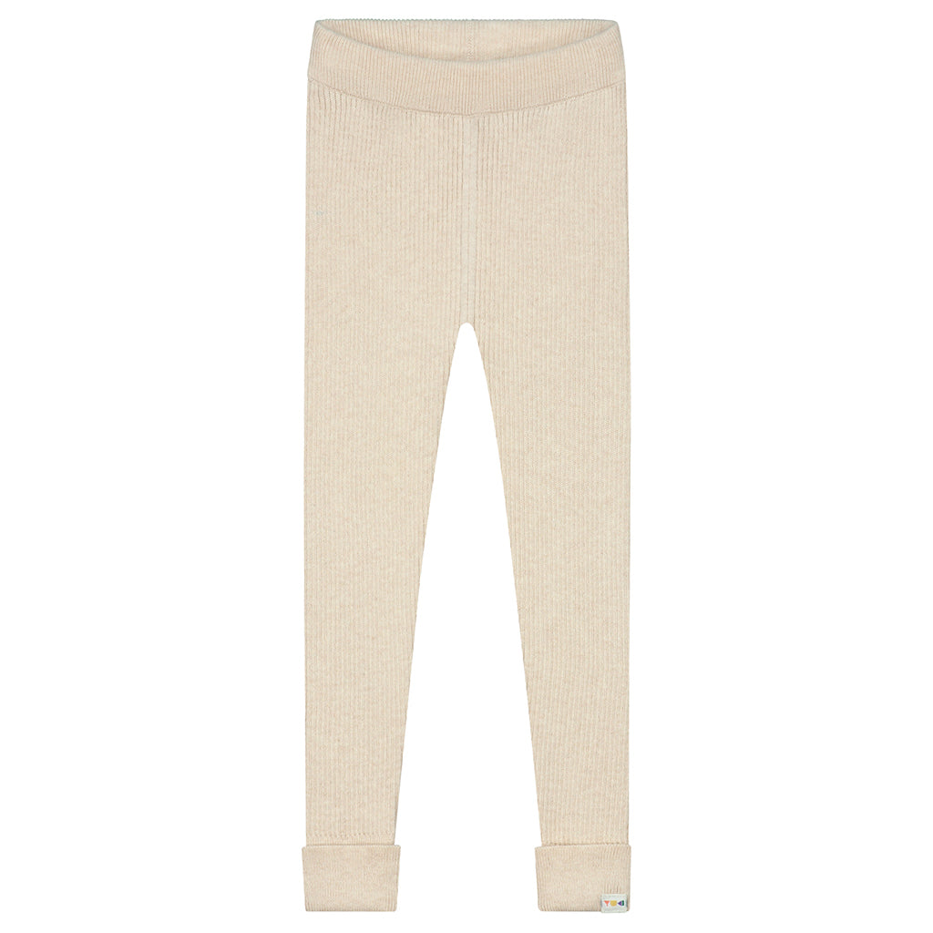 Yuki Kidswear Baby And Child Fine Rib Knitted Leggings Sand Melange Cream