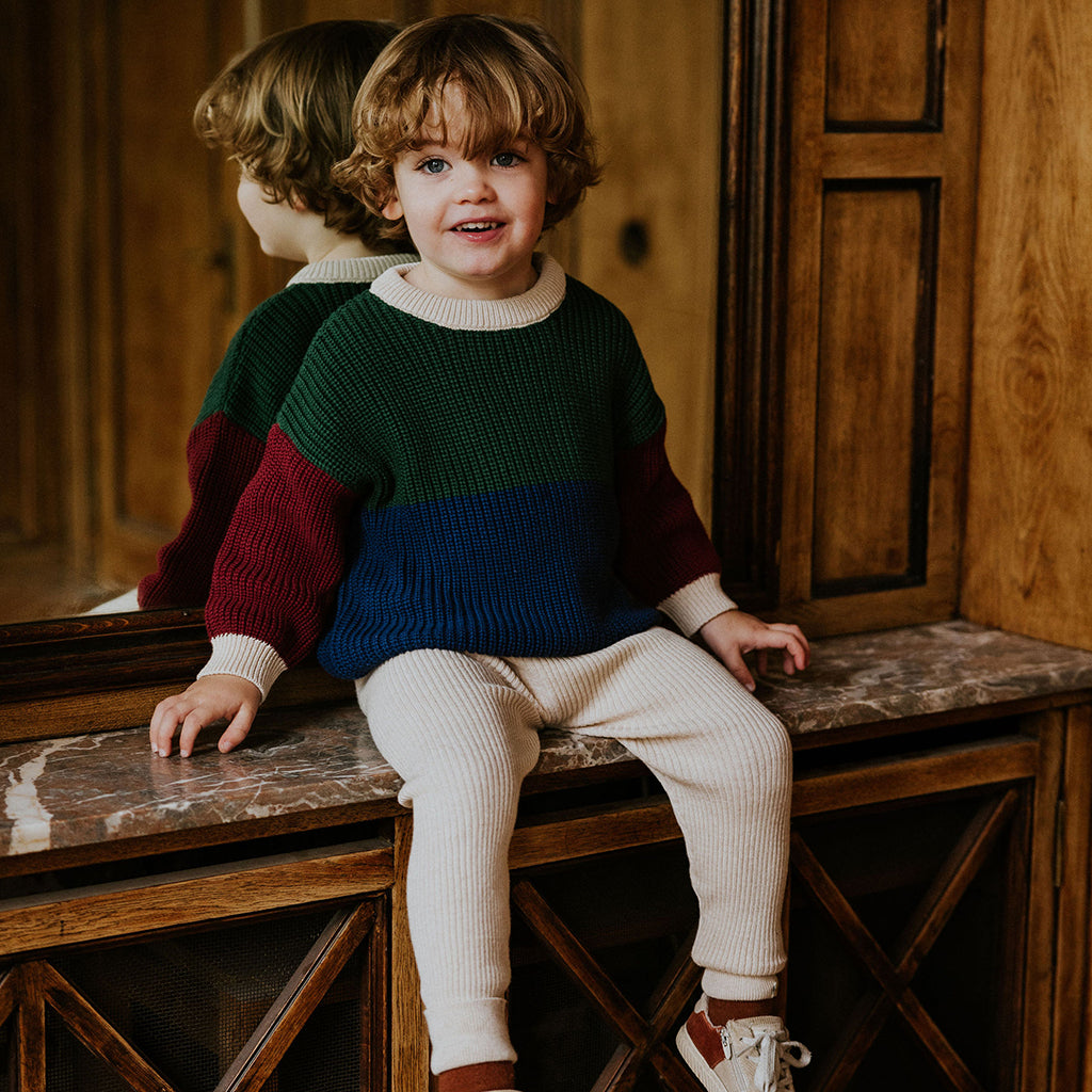 Yuki Kidswear Baby And Child Fine Rib Knitted Leggings Sand Melange Cream