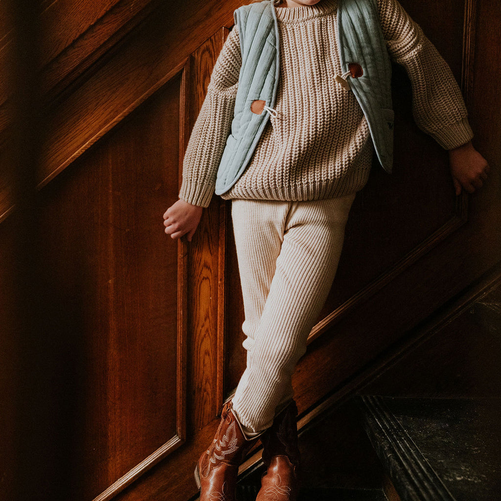 Yuki Kidswear Baby And Child Fine Rib Knitted Leggings Sand Melange Cream