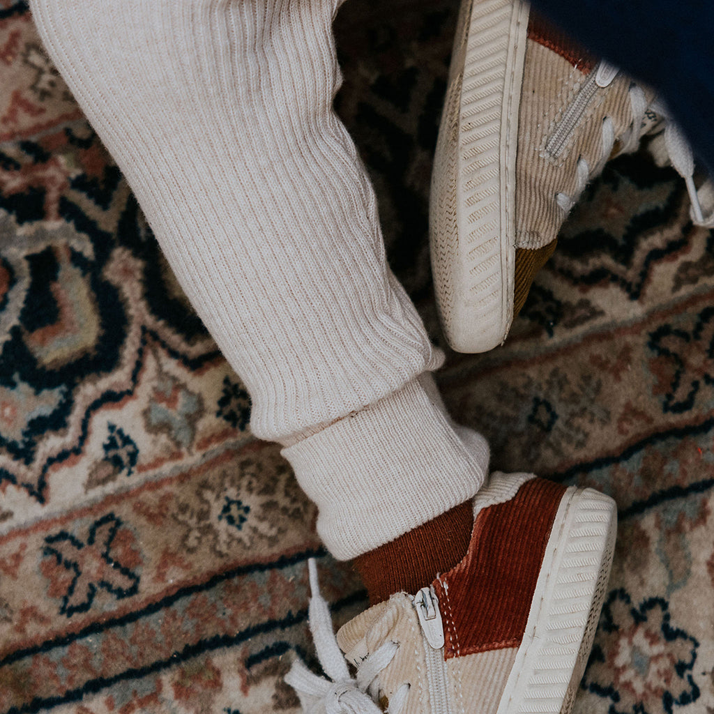 Yuki Kidswear Baby And Child Fine Rib Knitted Leggings Sand Melange Cream