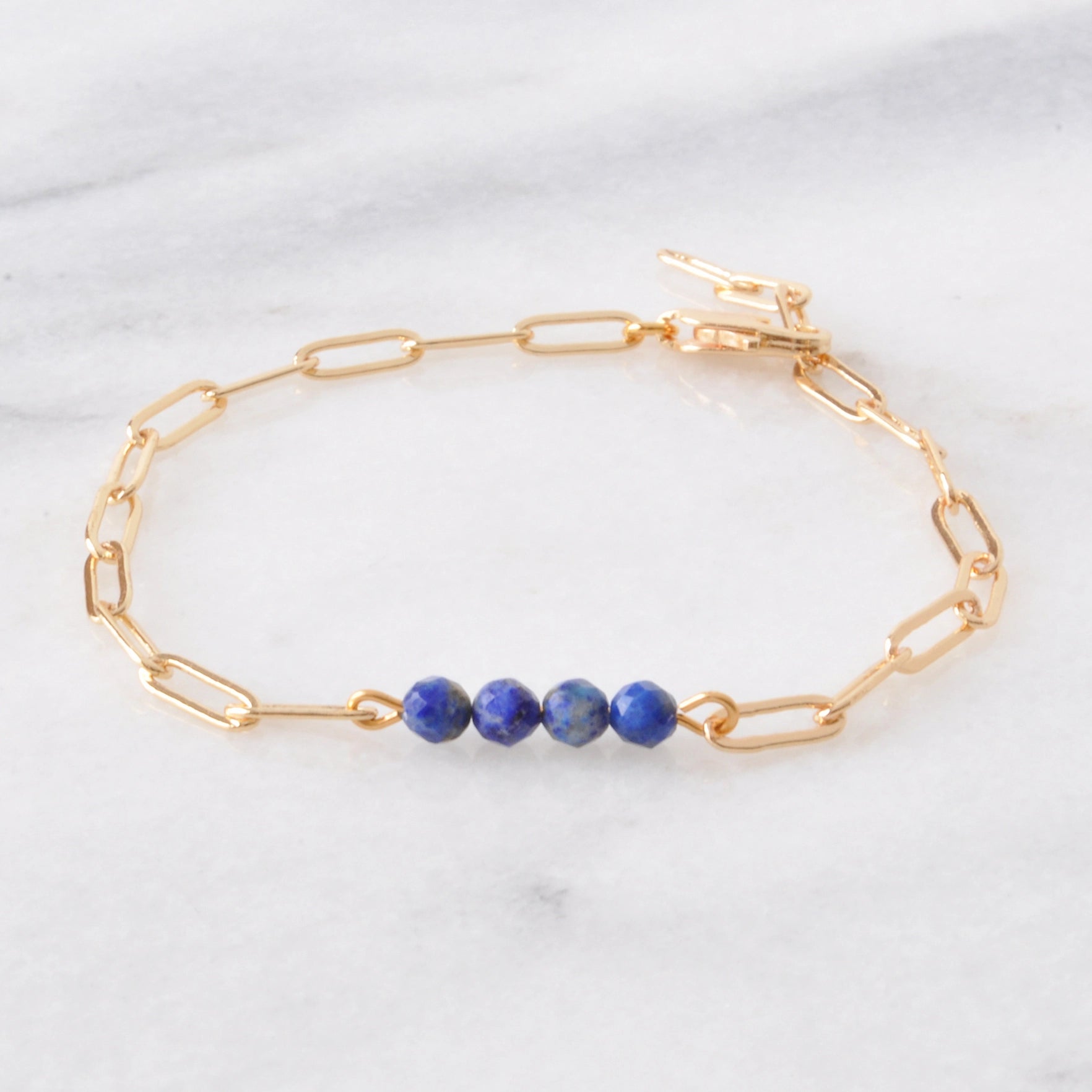 Libby & Smee Gemstone Paper Clip Chain Link Bracelet - Blue Lapis