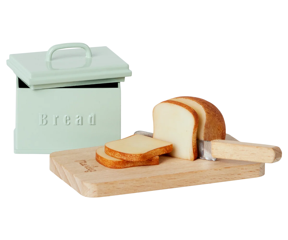 Maileg Toys Mouse Kitchen Bread box w. utensils, Miniature