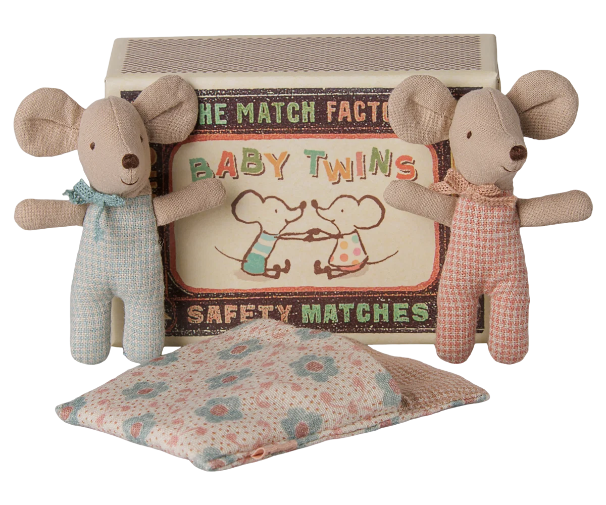 Maileg Toys Twins, Baby mice in matchbox - Checker