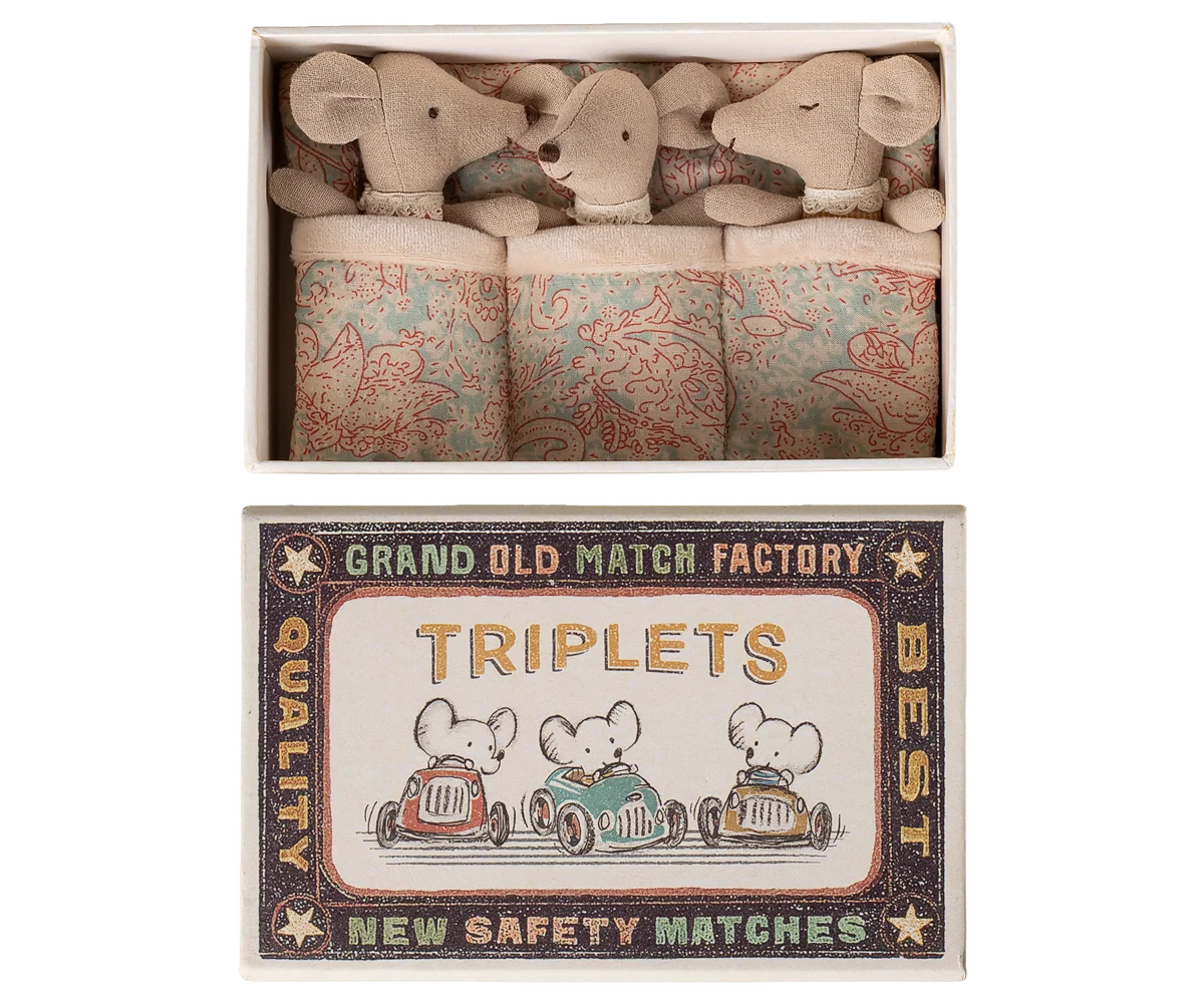 Maileg Toys Mouse Family Triplets Baby Mice In Matchbox - Checker