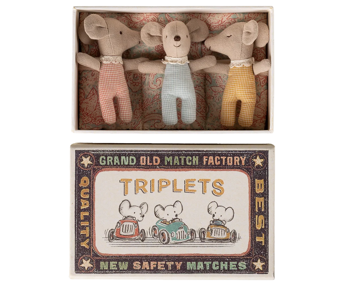 Maileg Toys Mouse Family Triplets Baby Mice In Matchbox - Checker