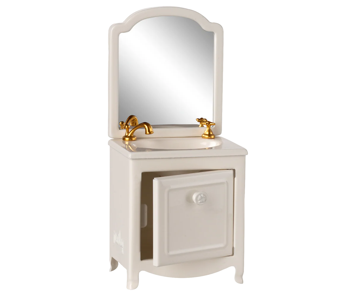 Maileg Toys Mouse Bath Miniature Sink Dresser With Mirror Off-White