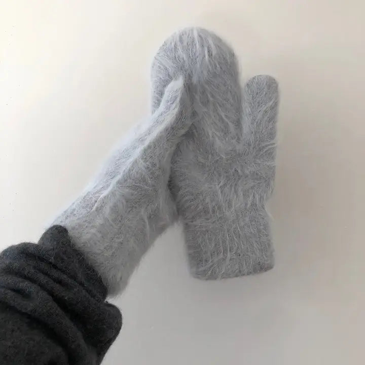 Billy Bamboo Woman Fluffy Angora Mittens Dusty Gray