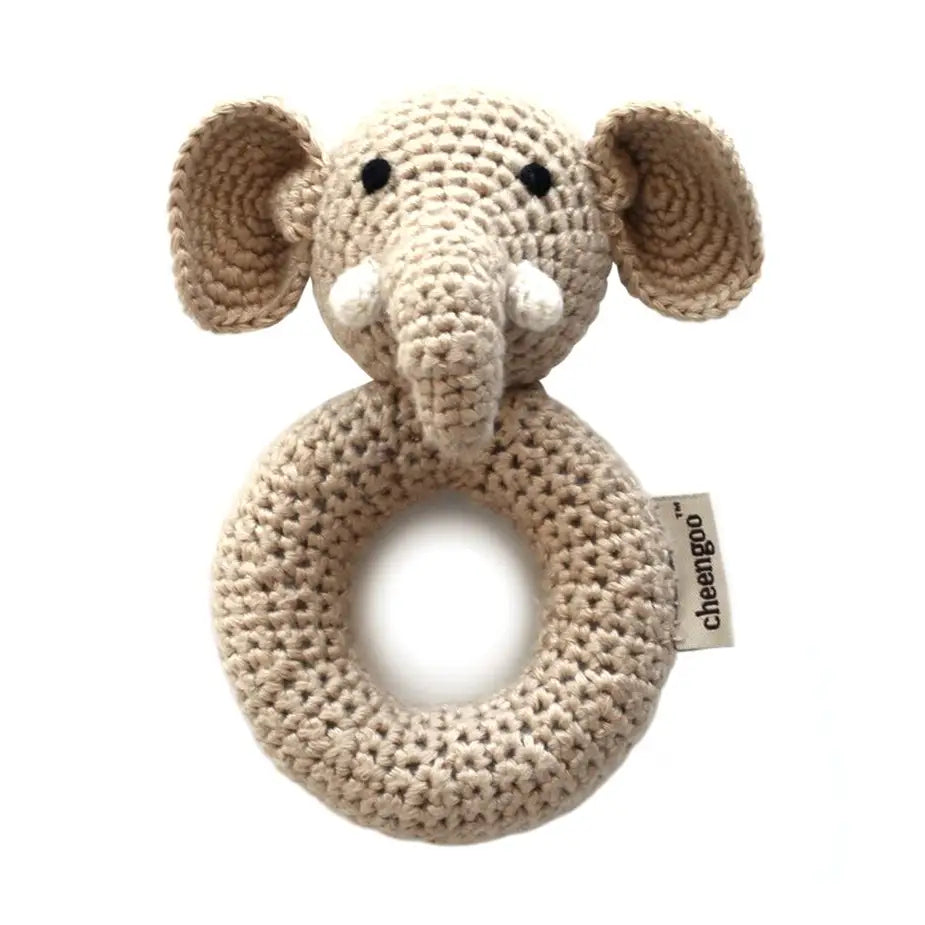 Cheengoo Elephant Ring Hand Crocheted Rattle