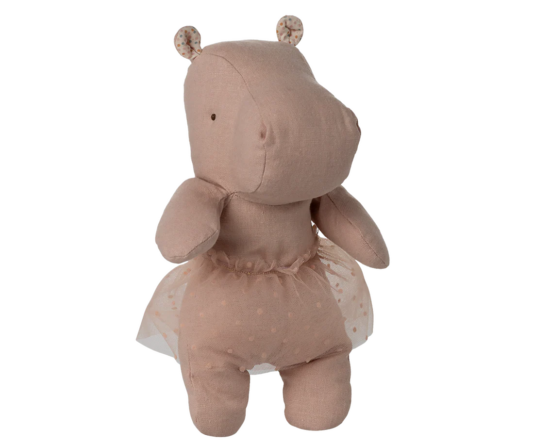 Maileg Toys Safari Friends Small Hippo Soft Toy With Skirt Soft Rose