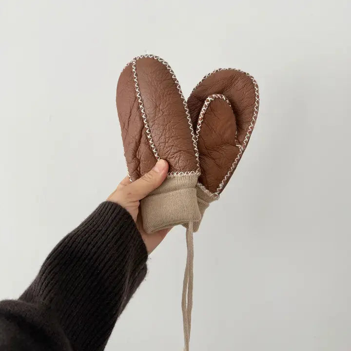 Billy Bamboo Kids Shearling Mittens Brown