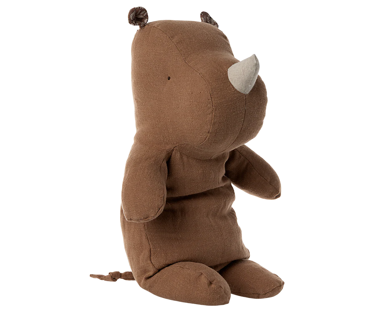 Maileg Toys Safari Friends Medium Rhino Soft Toy Chocolate Brown