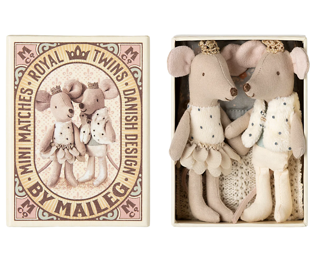 Maileg Toys Mouse Royal Twins Little Brother And Sister In Matchbox