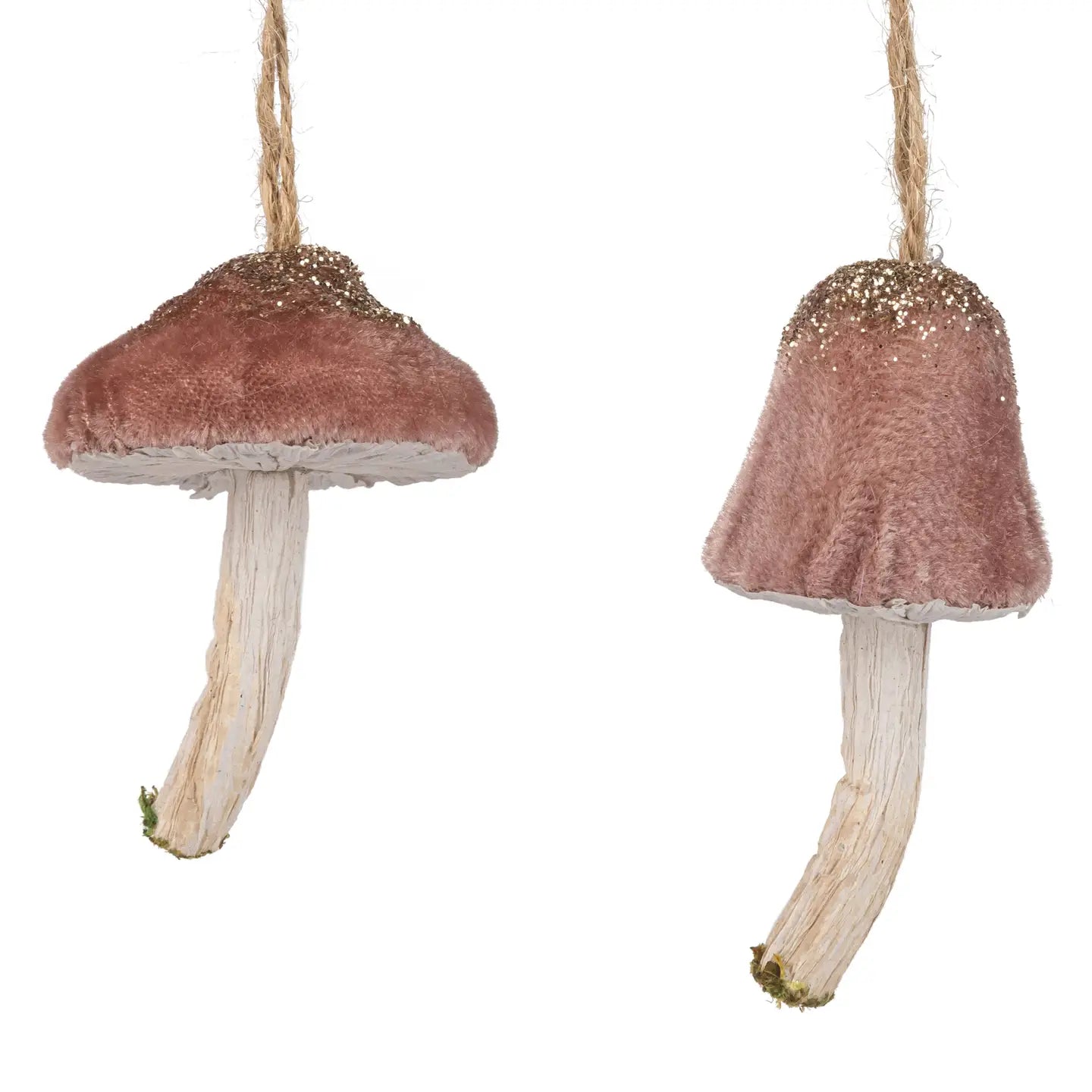 Silver Tree Home & Holiday Set of 2 Velvet Mushroom Ornament Rose