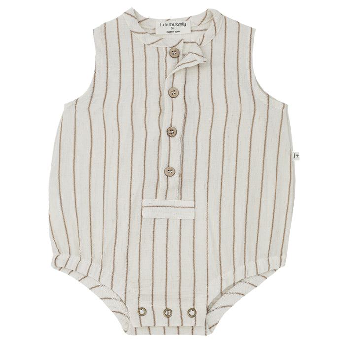 1+ In The Family Baby Layette Igor Romper Cream With Biscotto Stripes