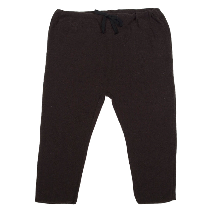 Dark brown pants with a drawstring waist.