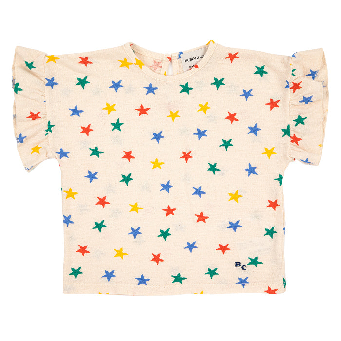 Bobo Choses Baby Multicolour Stars All Over Ruffle T-shirt Off White