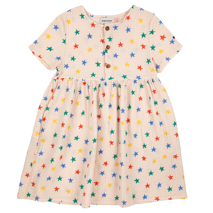 Bobo Choses Child Multicolour All Over Stars Woven Dress Beige