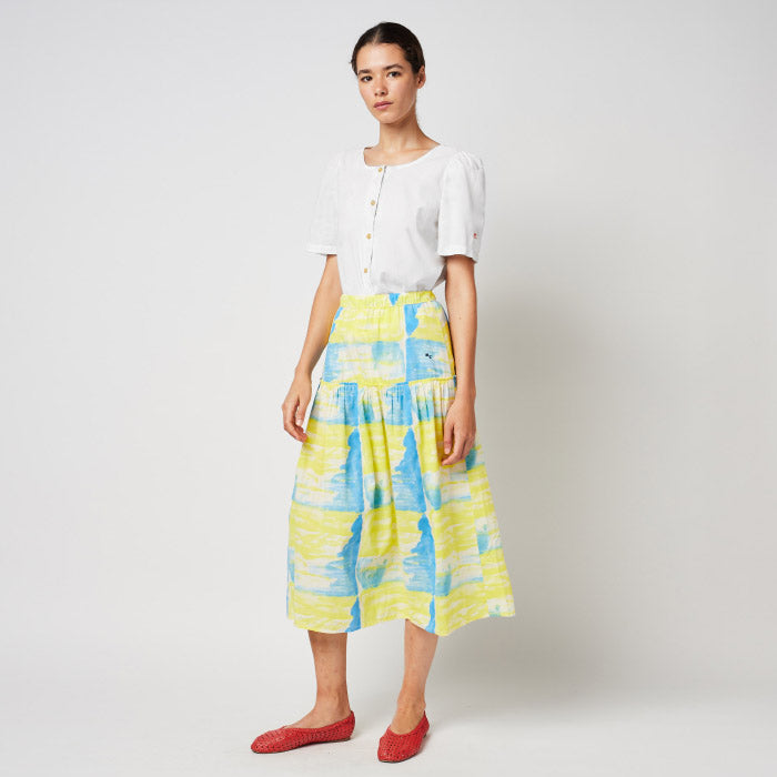 Bobo Choses Woman Pearl Nacre Pattern Flared Skirt Yellow And Blue