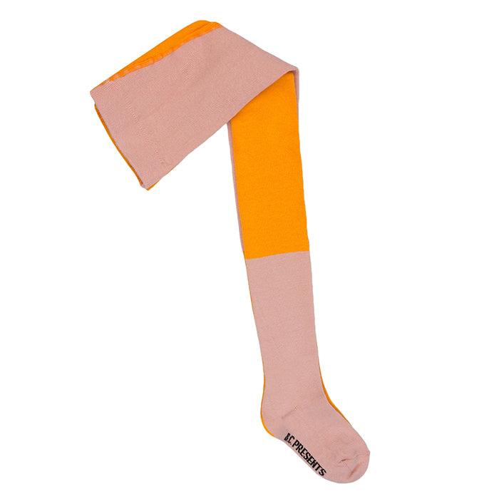 Pink and yellow colour-blocked tights.