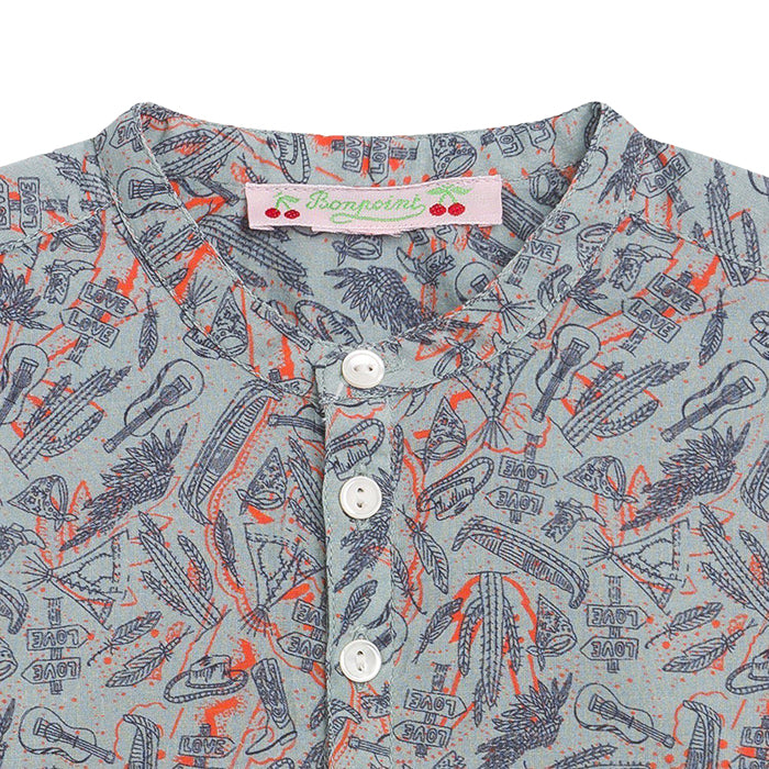 Bonpoint Baby Polisson Shirt Grey Wild West Print