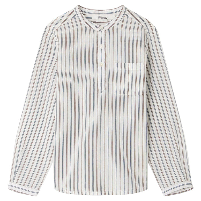 Bonpoint Child Claude Shirt White With Ink Blue Stripes