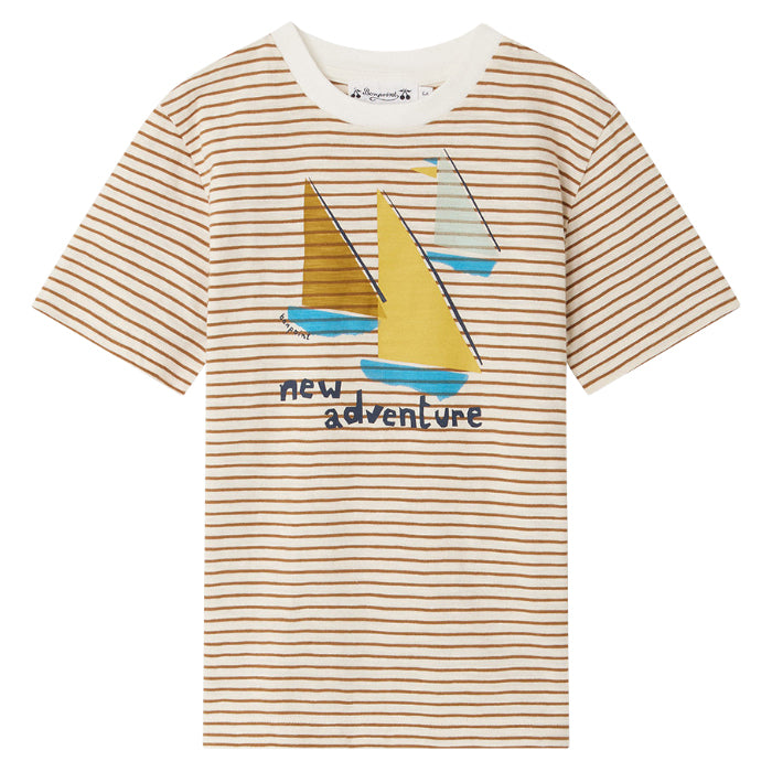 Bonpoint Child Thibald T-shirt Caramel Brown Stripes
