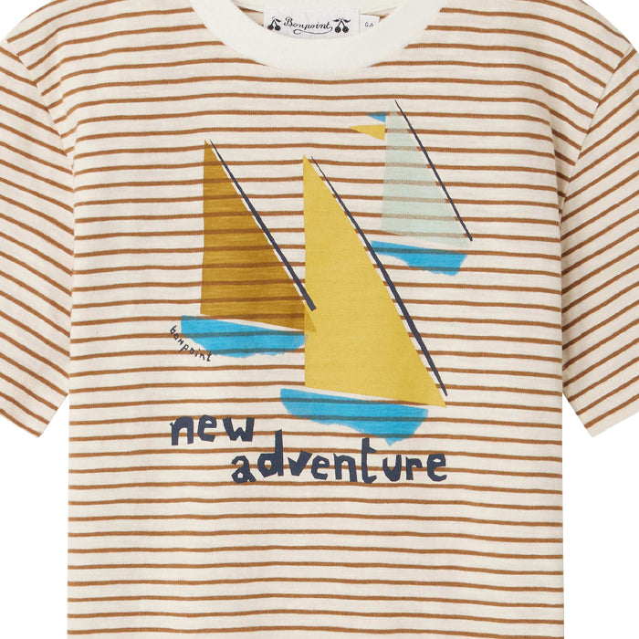 Bonpoint Child Thibald T-shirt Caramel Brown Stripes - Advice from