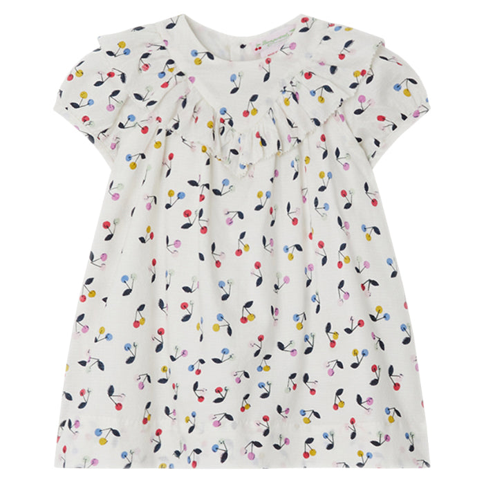 Bonpoint Baby Falbali Dress White With Multicolour Cherry Print