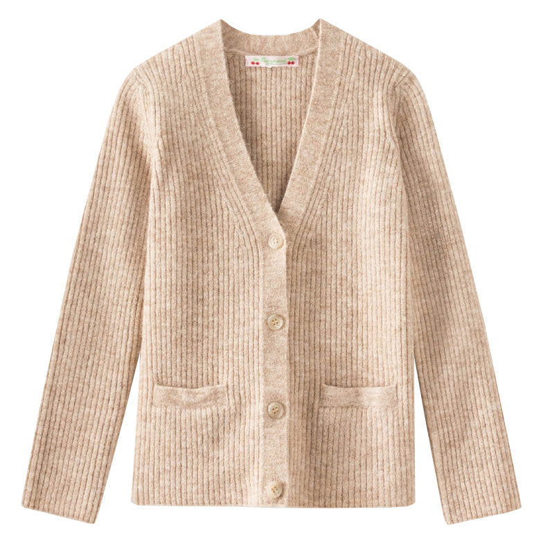 Bonpoint Child Ribbed Cardigan Beige