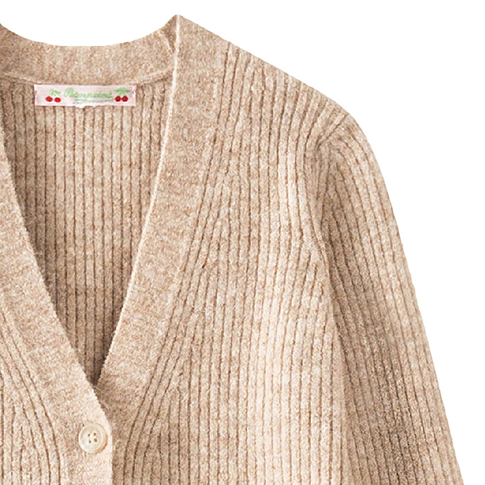 Bonpoint Child Ribbed Cardigan Beige