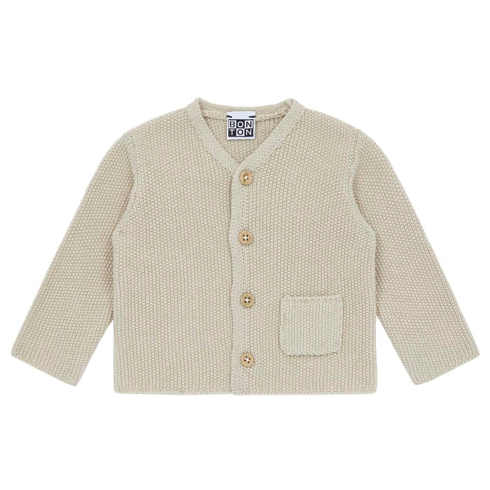 Bonton Baby Rice Knit Cardigan Pebble Grey