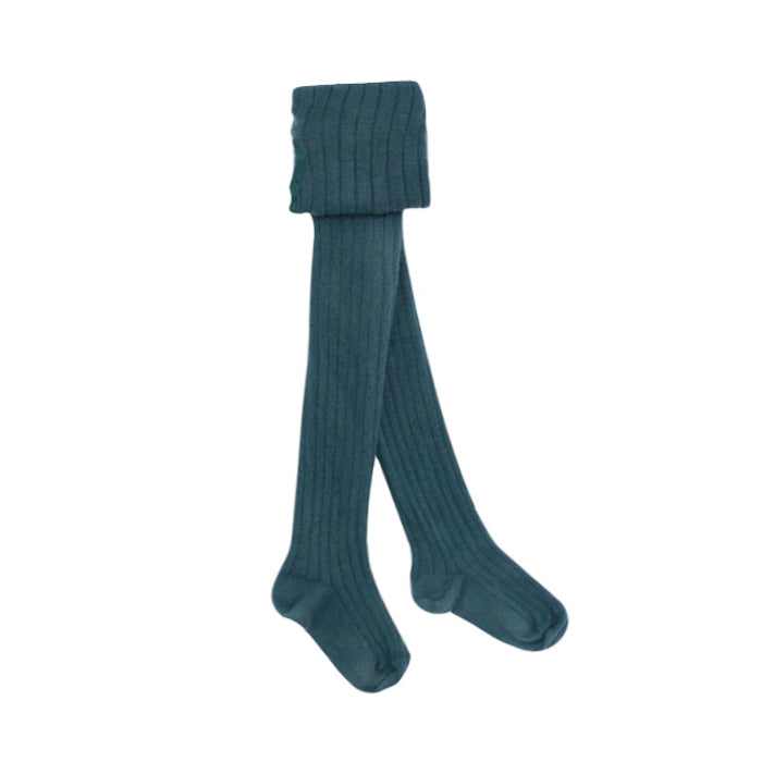 Green blue ribbed knit tights.