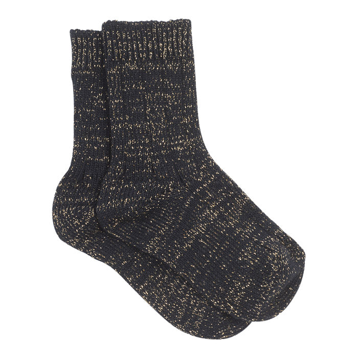 Socks in dark grey with gold lurex.