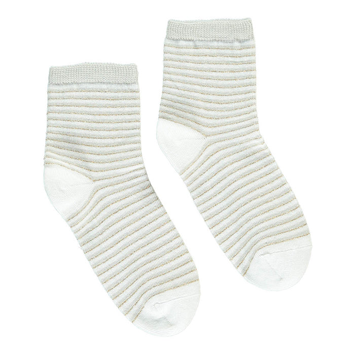 White and grey striped socks with lurex details.