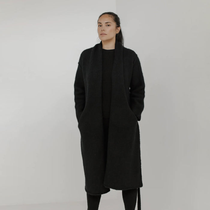 Bare Knitwear Woman Felted Wrap Coat Classic Black