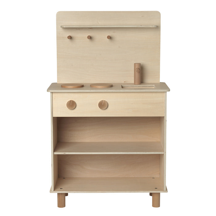 Wooden children's toy play kitchen.