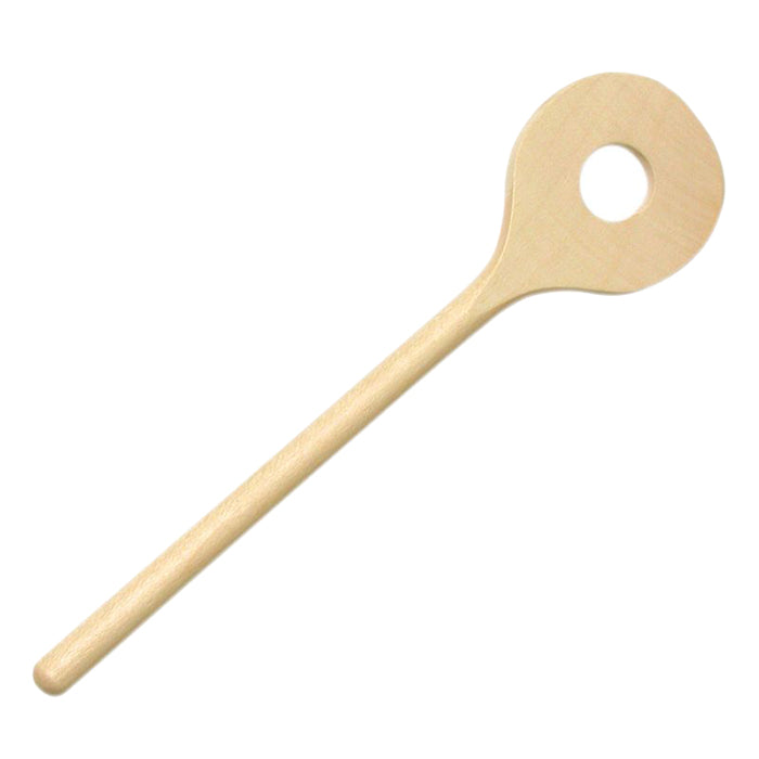 Wooden toy round spoon with a hole.