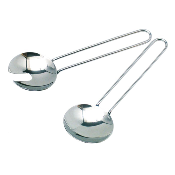Silver metal toy salad spoons.