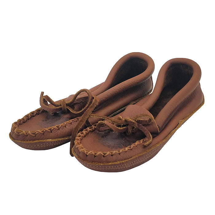 Hides In Hand Woman Embossed Moccasin Slippers Brown