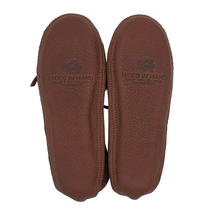 Hides In Hand Woman Embossed Moccasin Slippers Brown