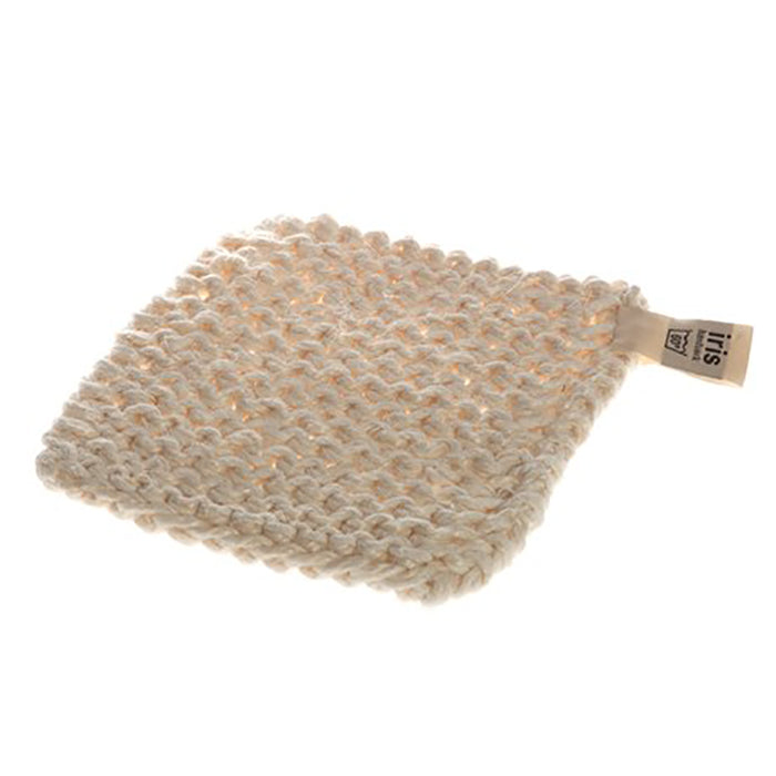 Cream knit kettle holder.