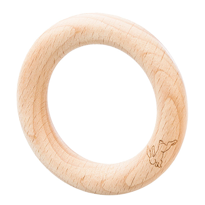Wooden teething ring with a bunny etched on.