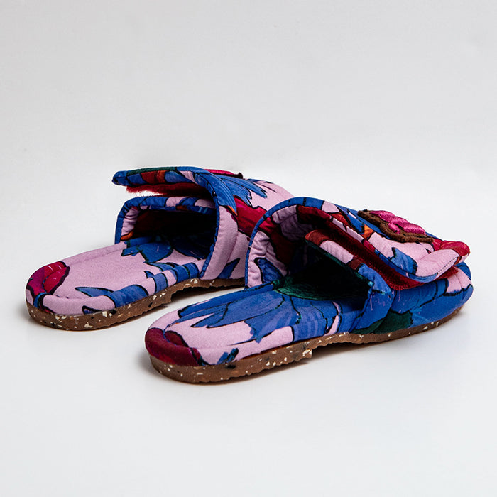 Maison Mangostan Child Sandia Slides Sunflower Print Blue 30 11.5