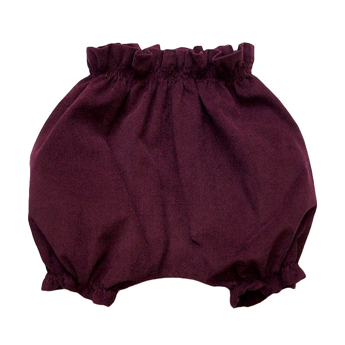 Burgundy corduroy baby bloomers.