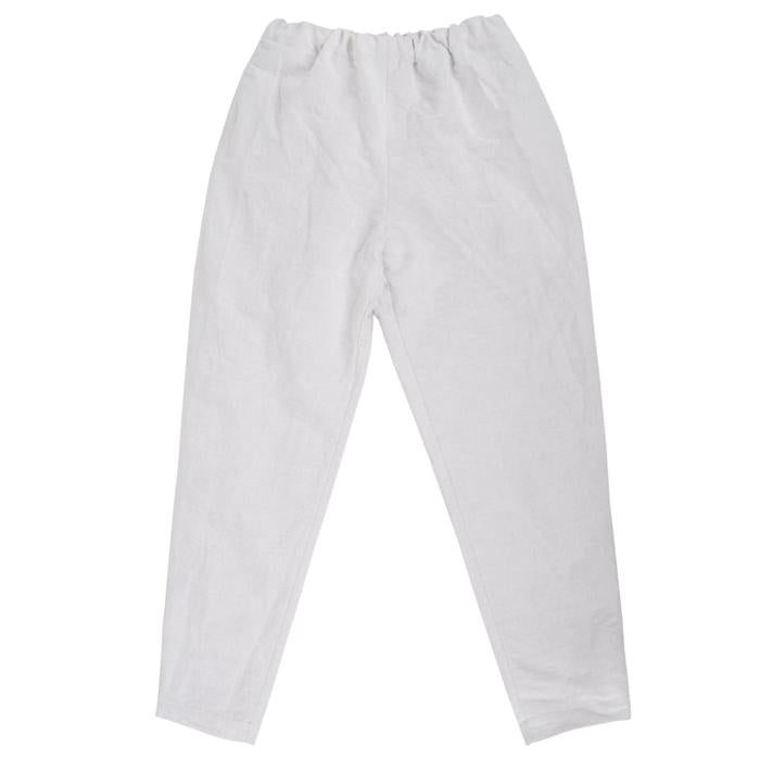 Pull on pants with tapered legs in off-white.