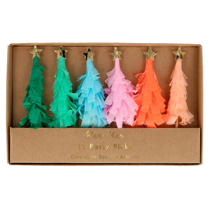 Meri Meri Christmas Fringed Tree Picks Rainbow